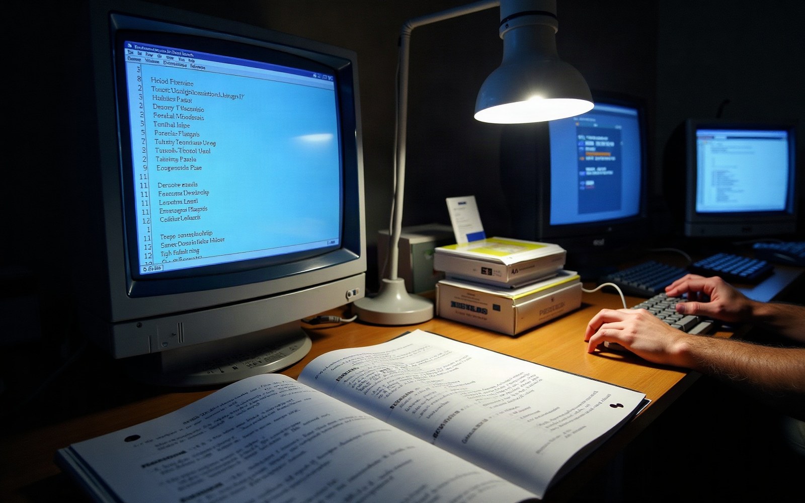 Niklaus Wirth photographed at ETH Zürich, or a printed Pascal program listing on fanfold paper under a desk lamp